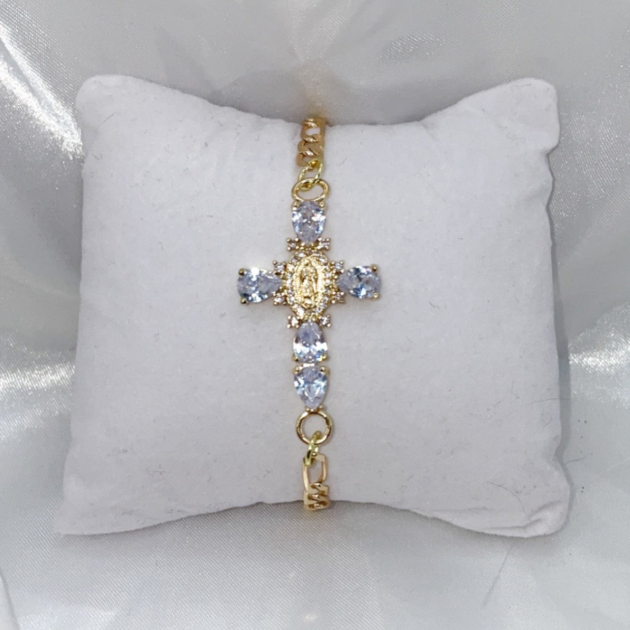 14k Gold Plated Virgencita Cross Bracelet