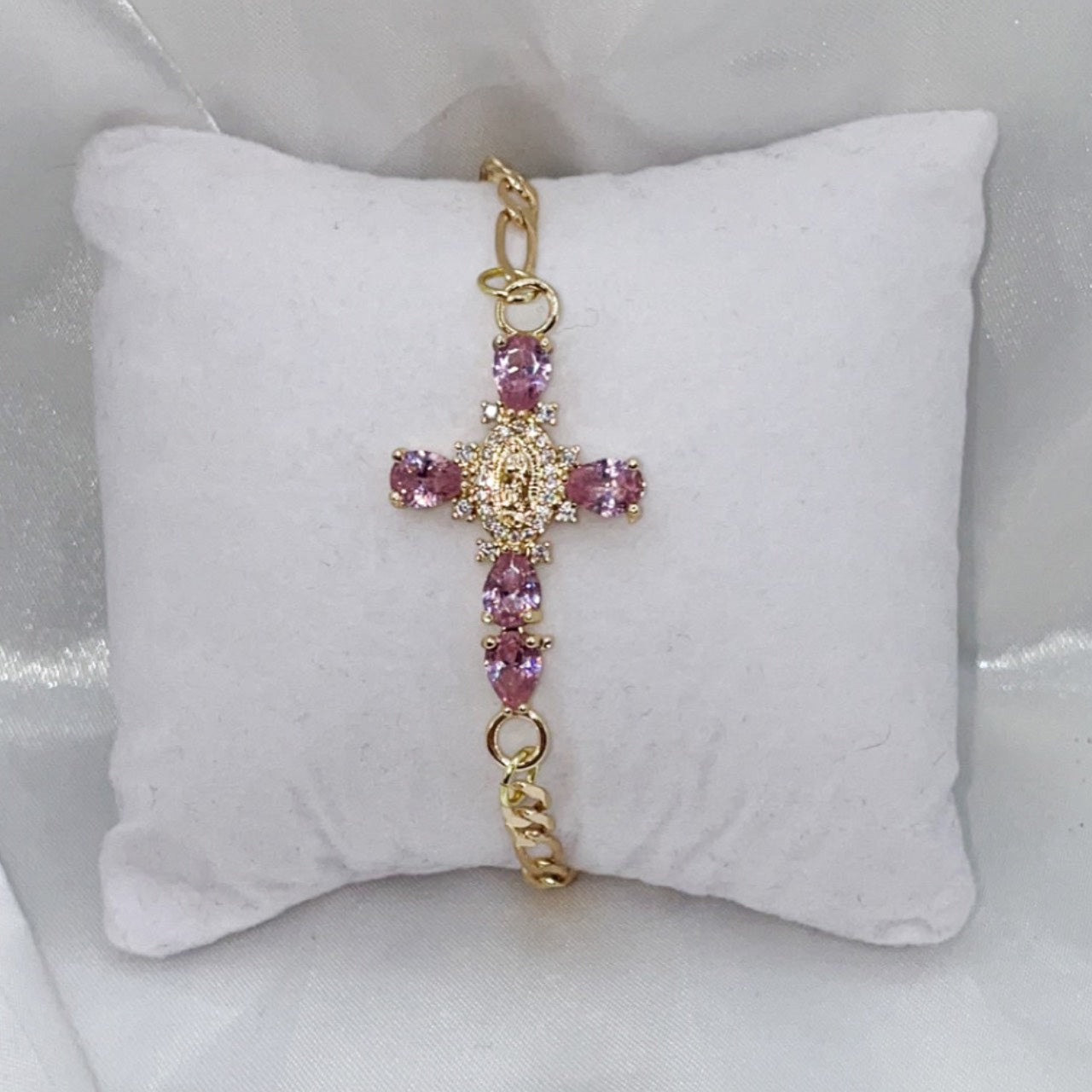 14k Gold Plated Virgencita Cross Bracelet