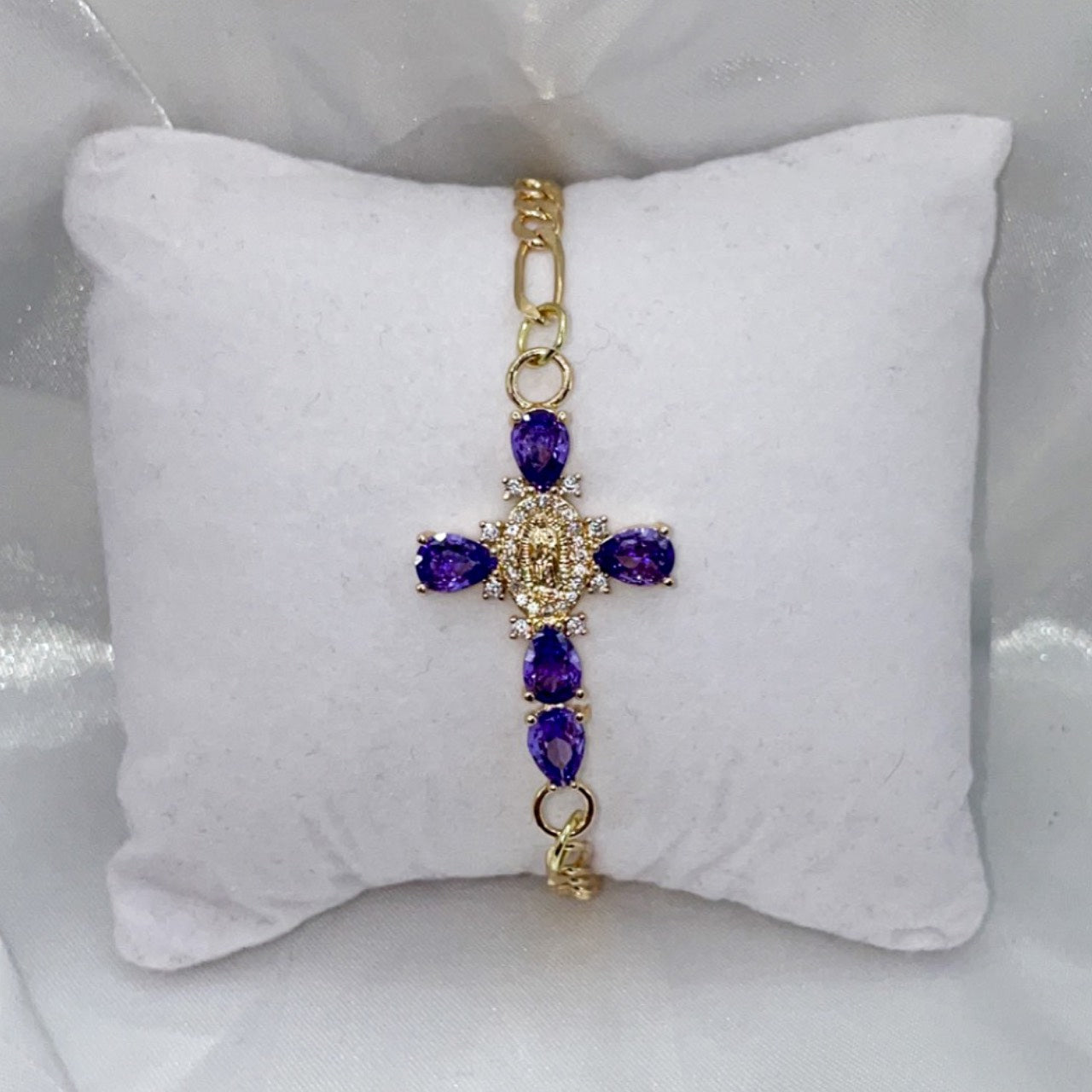 14k Gold Plated Virgencita Cross Bracelet