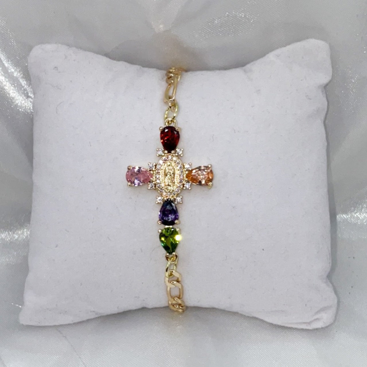 14k Gold Plated Virgencita Cross Bracelet